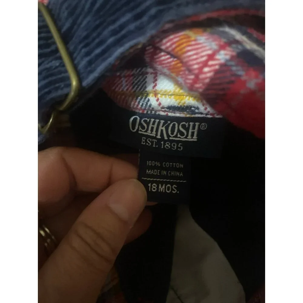 Oshkosh Boys Overalls Navy Corduory‎ Red Plaid Flannel Lining Cargo 18 Months